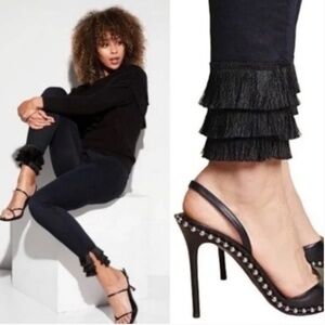 Frame Denim Black Skinny Jeans with Fringe Detail